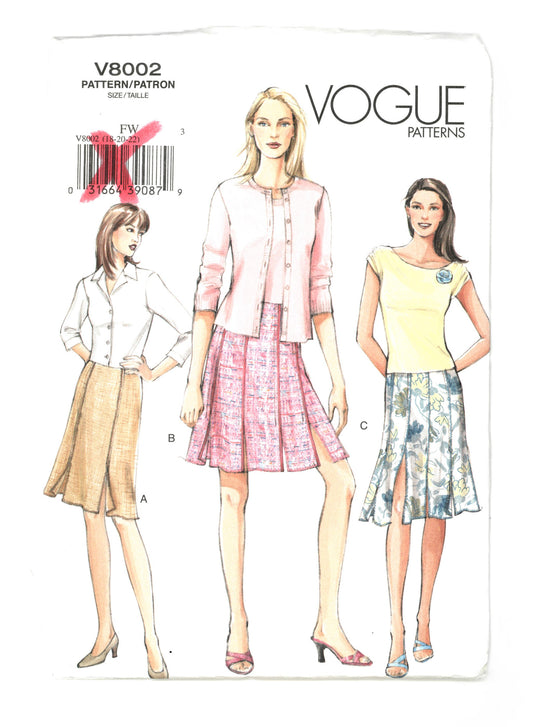 Vogue 8002 Misses Skirts Sewing Pattern  - UNCUT -  Size 18 20 22