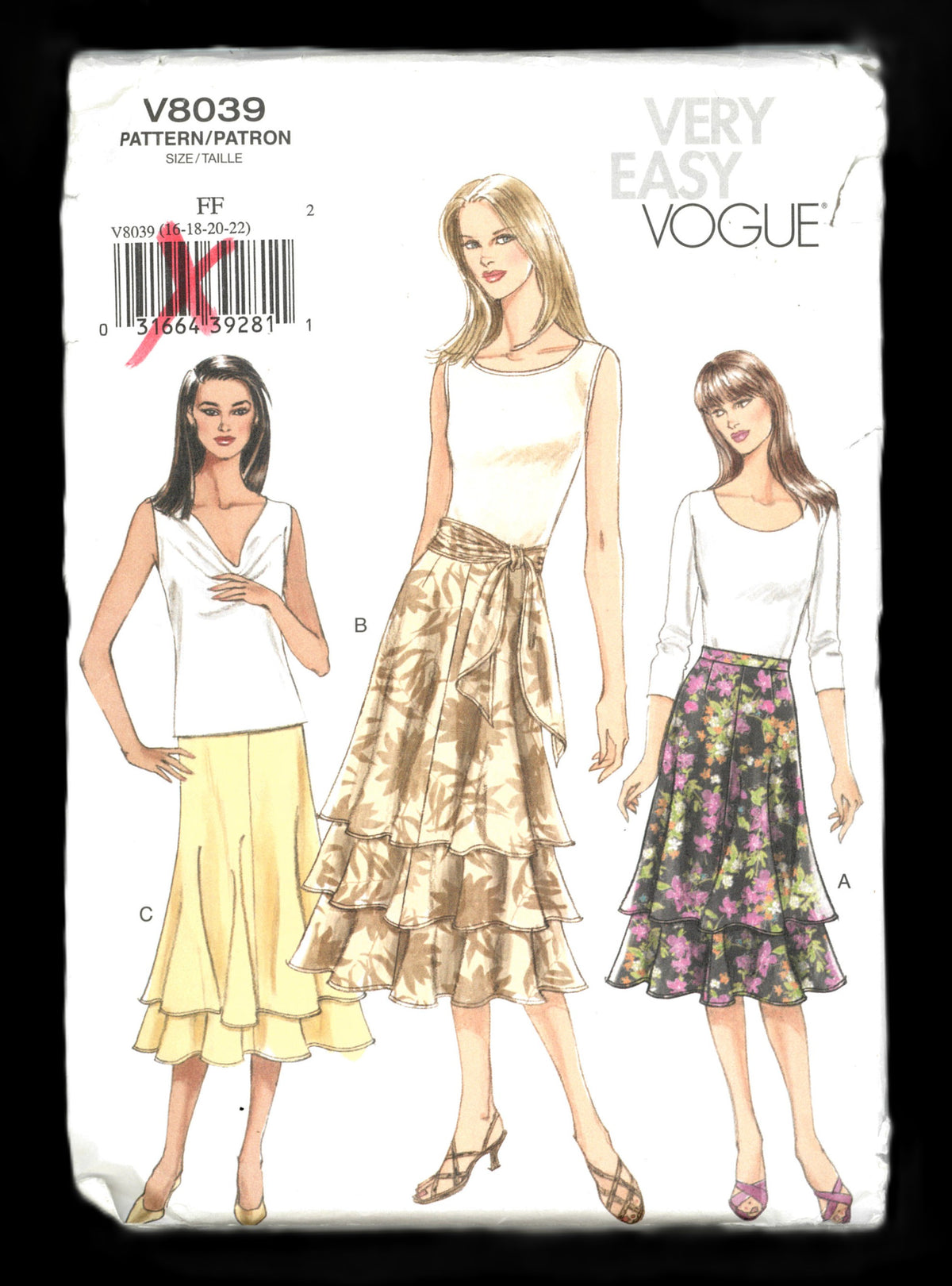 Vogue 8039 Misses Skirt and Sash Sewing Pattern - UNCUT - Size 16 18 20 22
