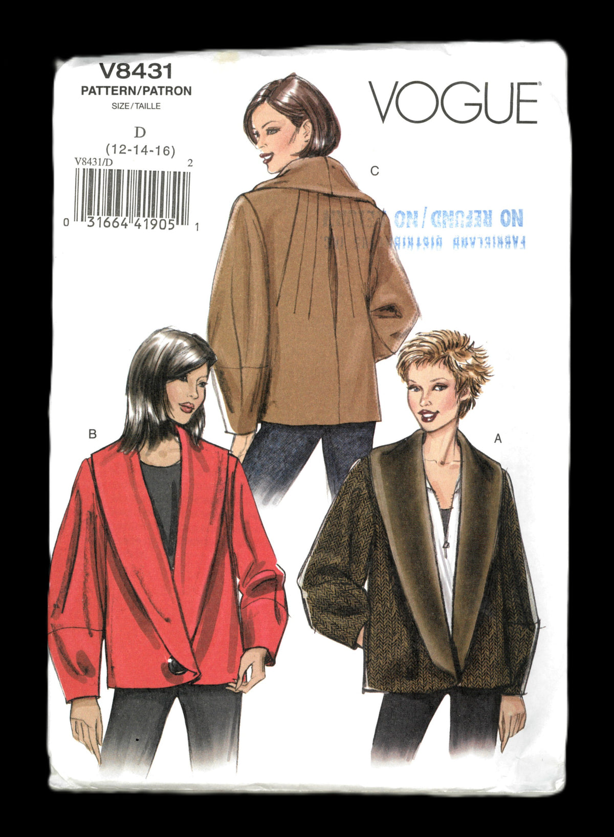 Vogue 8431 Misses Jacket Sewing Pattern - UNCUT - Size 12 14 16