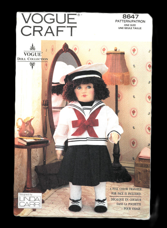 Vogue 8647 Linda Carr 18" Doll with Outfit and Full Collar Transfer Sewing Pattern UNCUT