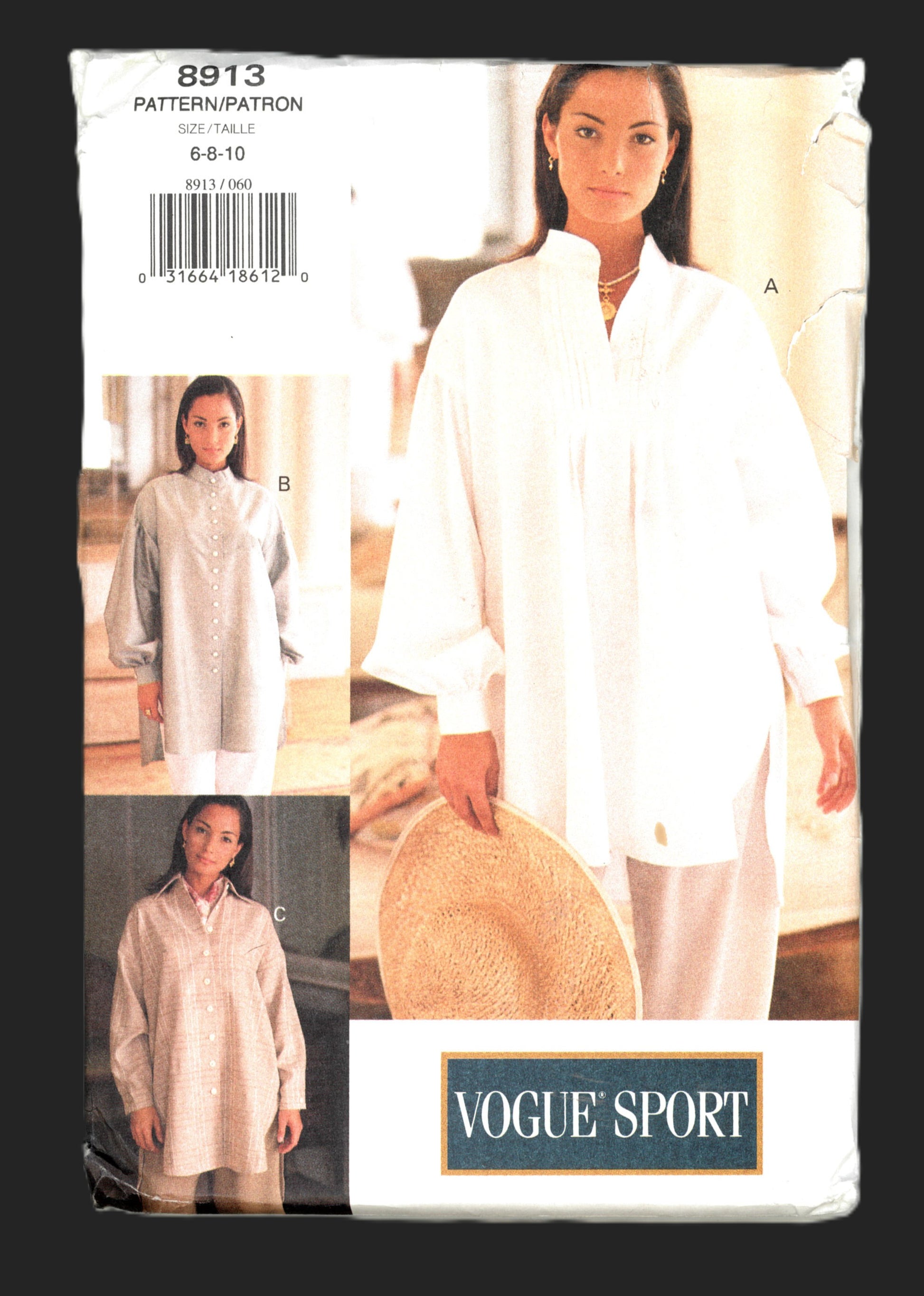 Vogue 8913 Misses Shirt Sewing Pattern 90s Vogue Sport Oversized Short Sewing Pattern