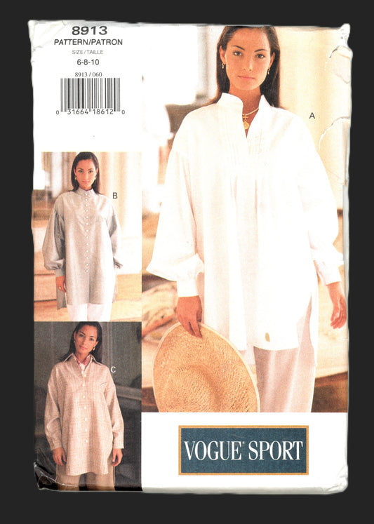 Vogue 8913 Misses Shirt Sewing Pattern 90s Vogue Sport Oversized Short Sewing Pattern
