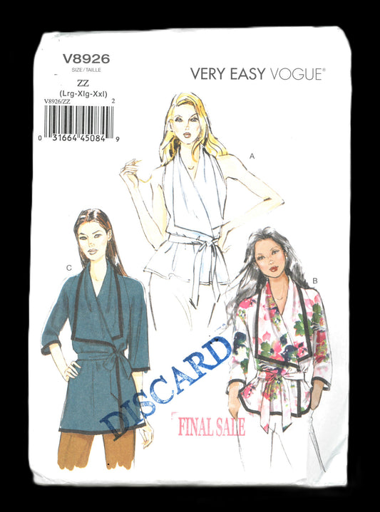 Vogue 8926 Misses Top Sewing Pattern - UNCUT - Size Lrg Xlg Xxl