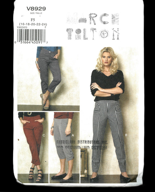 Vogue 8929 March Tilton Misses Pants Sewing Pattern - UNCUT - Size 16 18 20 22 24