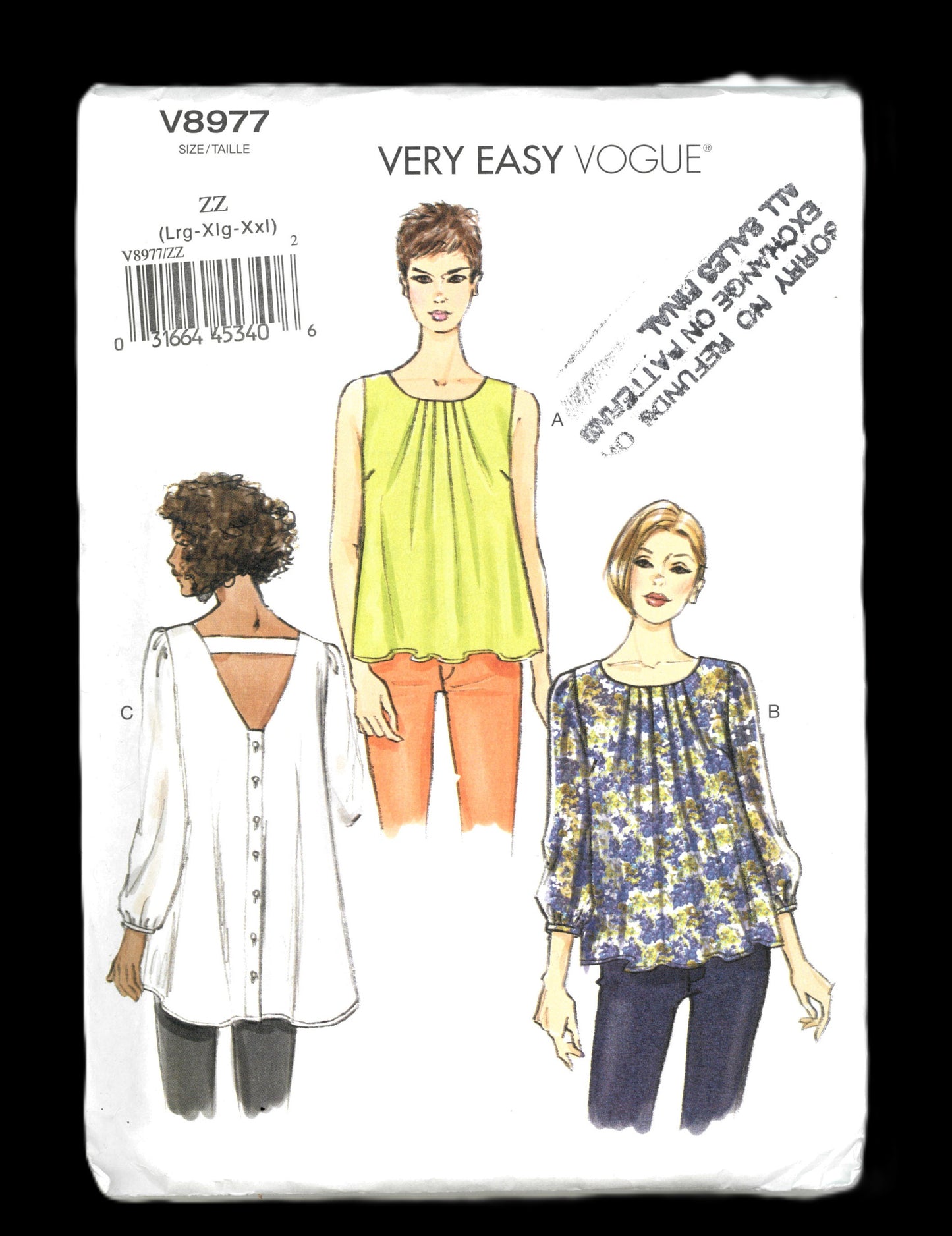 Vogue 8977 Misses Top Sewing Pattern - UNCUT - Size Lrg Xlg Xxl