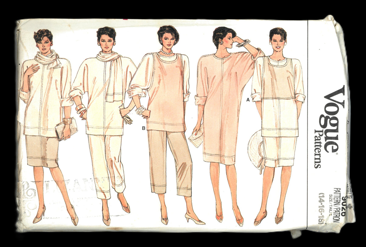 Vogue 9026 Misses Dress Tunic Skirt Pants Vest and Scarf Sewing Pattern UNCUT Size 14 16 18