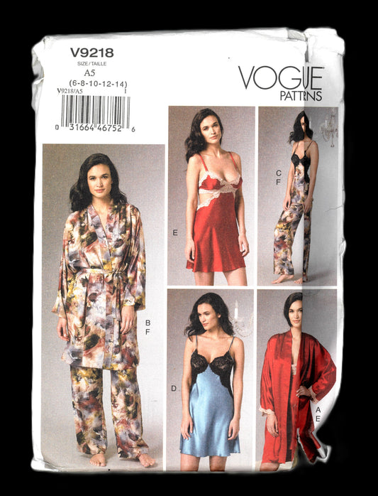 Vogue 9218 Misses Robe Belt Camisole Nightgown and Pants Sewing Pattern - UNCUT  - Size 6 8 10 12 14