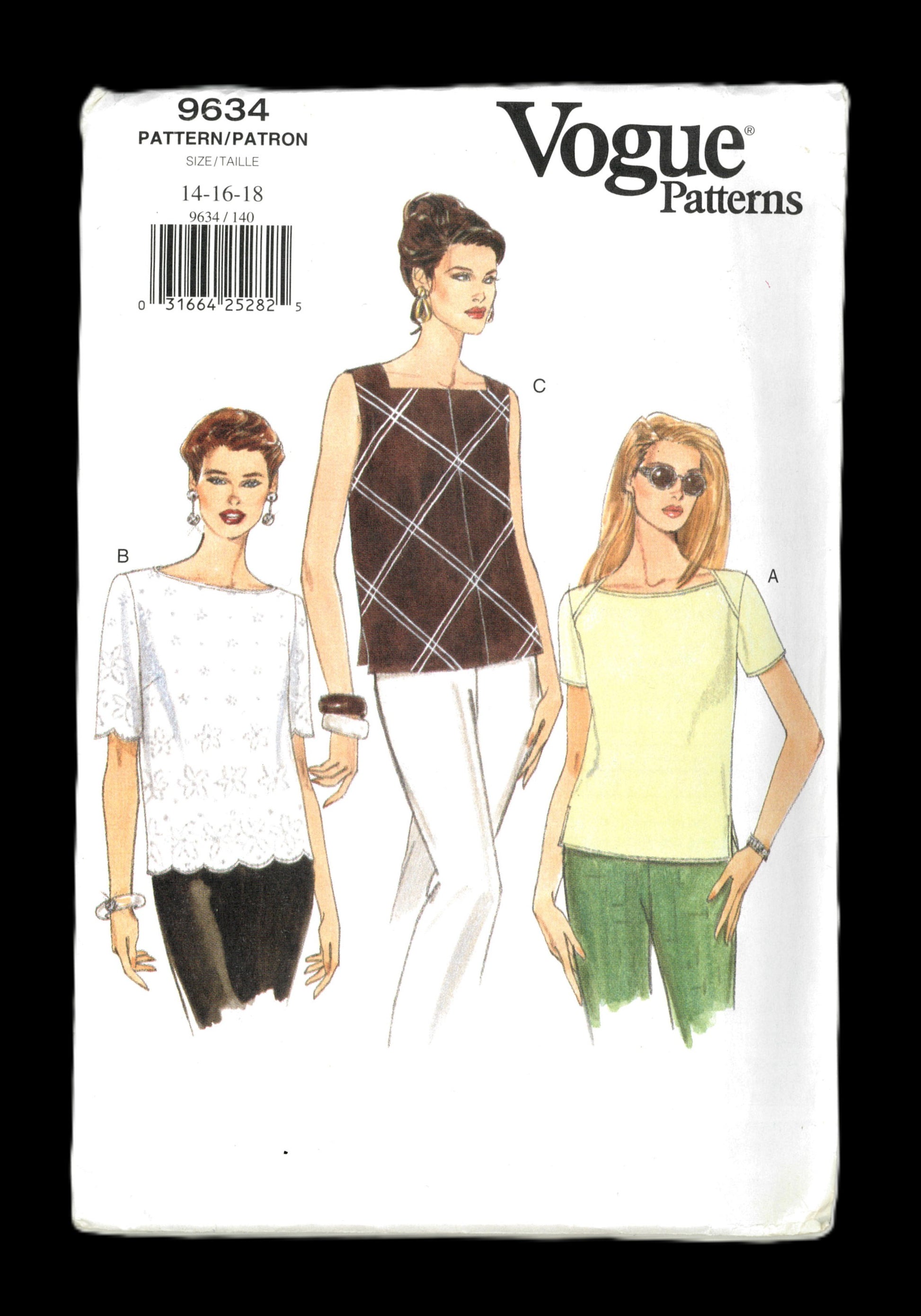 Vogue 9634 Misses/ Misses Petite Top Sewing Pattern - UNCUT - Size 14 16 18
