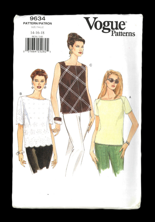 Vogue 9634 Misses/ Misses Petite Top Sewing Pattern - UNCUT - Size 14 16 18