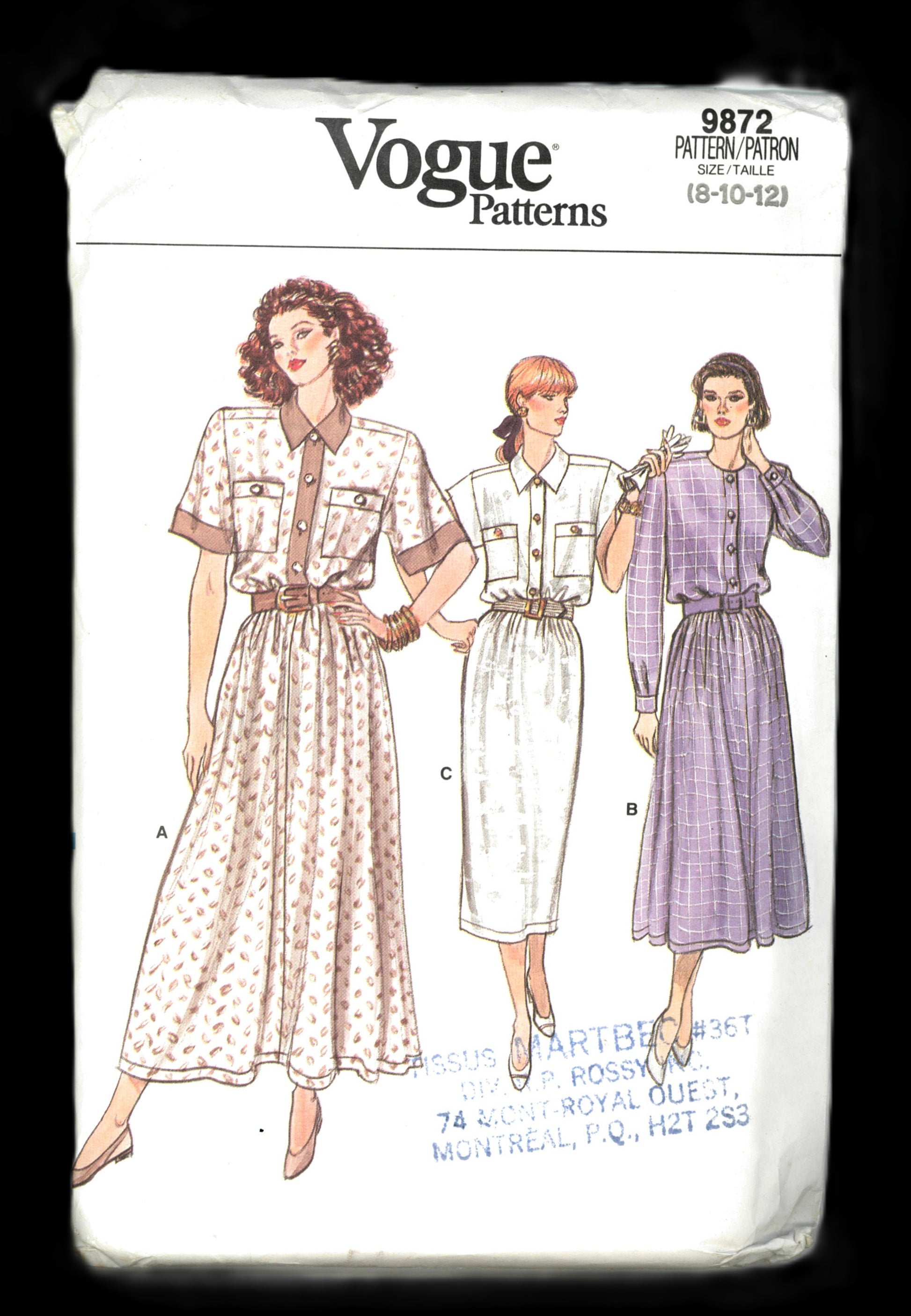 Vogue 9872 Misses / Half Size  Dress Sewing Pattern - UNCUT - Size 8 10 12