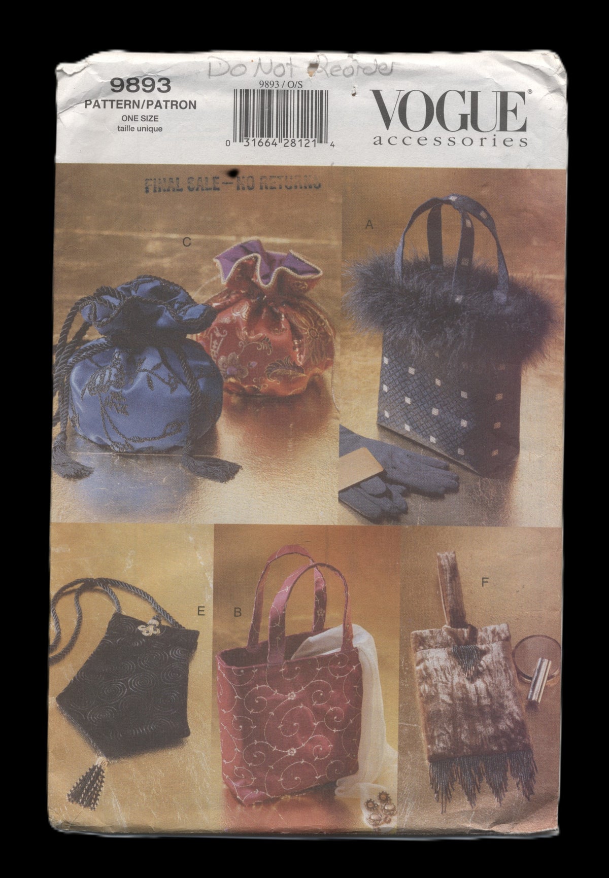 Vogue 9893 Evening Bags Sewing Pattern - UNCUT