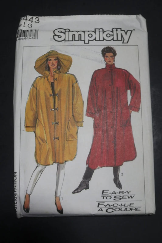 Simplicity 8443 Misses Very Loose Fitting Unlined Coat in Two Lengths and Hat Sewing Pattern - UNCUT - Size Large