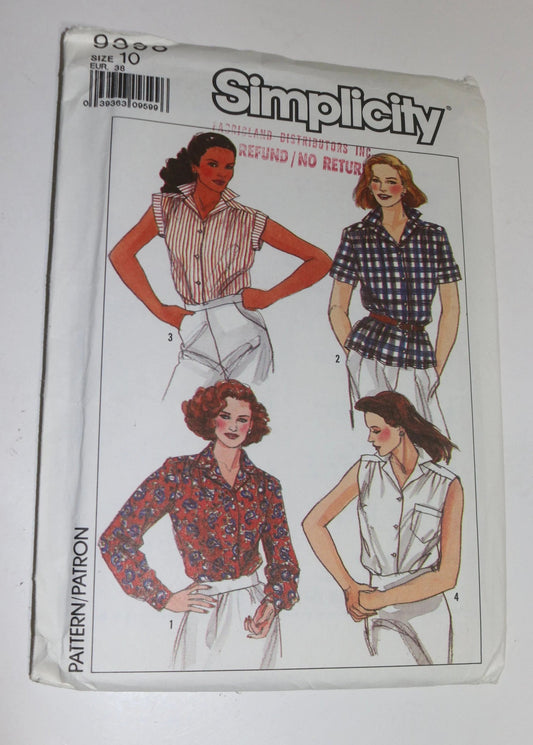 Simplicity 9398 Misses Shirts Sewing Pattern UNCUT  Size 10