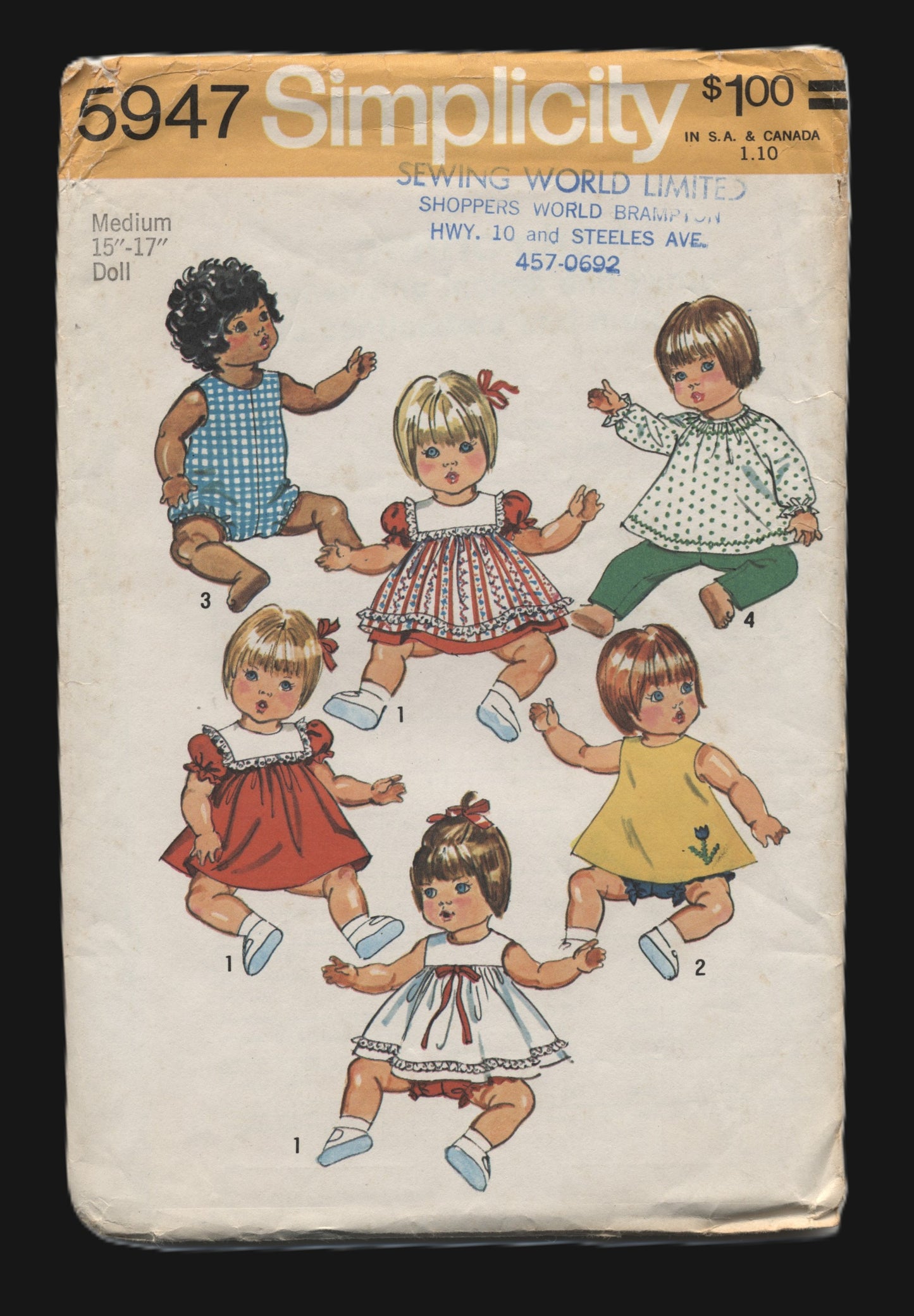70s Simplicity 5947 Wardrobe for Vinyl Body Baby Dolls Sewing Pattern - UNCUT Size S M L